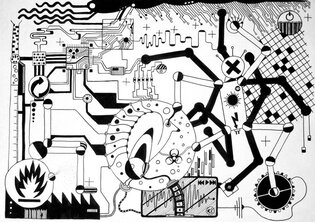 2011 :: Black Ink Drawing, Dehumanize machine 2011 model :: 50x65