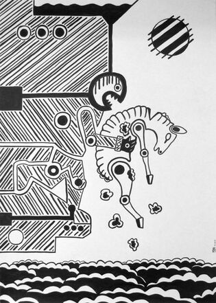 2012 :: Sheeps Factory :: Black & White ink Drawing, 50x70 cm
