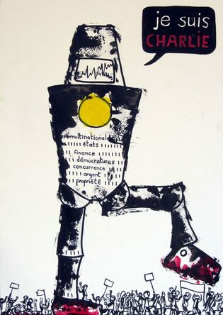 2015 : : Robot Menteur : : peinture acrylique, Posca & encres, A3